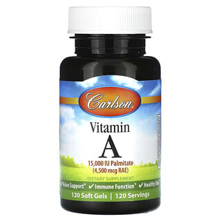 Carlson Vitamin A 4,500 mcg RAE 15,000 IU 120 Soft Gels for Skin Vision Health