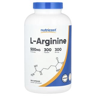 L-Arginine Supplement by Nutricost - 500mg, 300 Capsules
