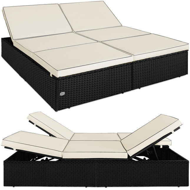 Aluminium double sun lounger 195x116 rattan - 7cm thick padded cushions