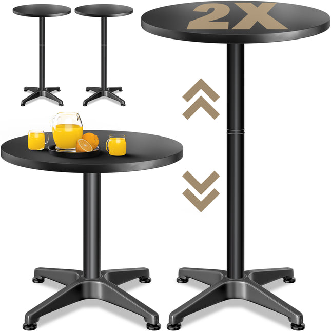 Bar table 2in1 set of 2 aluminium black height adjustable