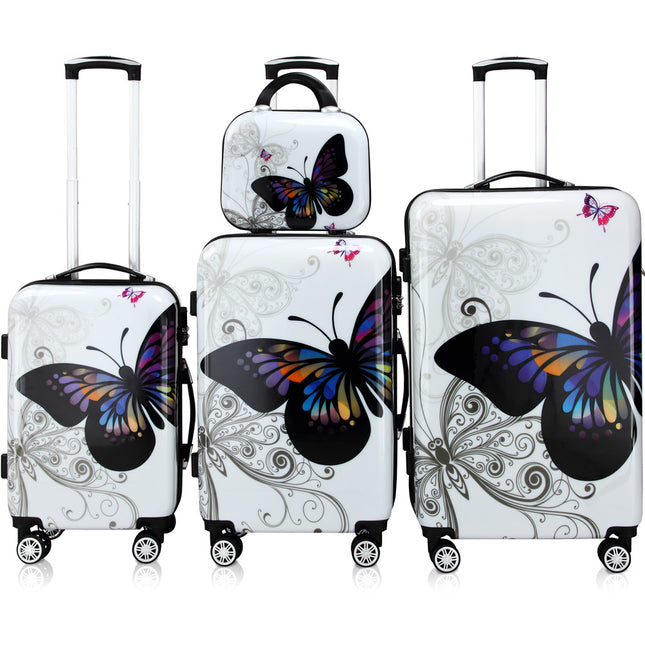 Hard Shell Suitcase Set Butterfly 4Pcs 98L, 66L, 42L, 7L