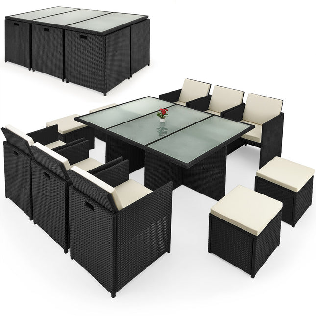 27 pcs Rattan Sitting Group Lounge - 180cm Glass Table, freely combinable