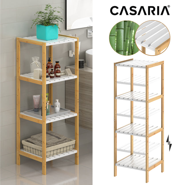 Standing Shelf Bamboo White 110x33x34cm 4 Shelves