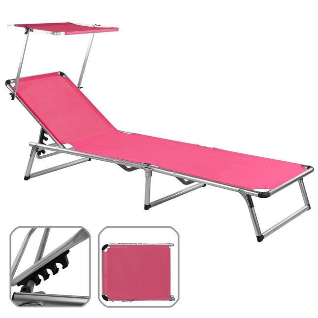 Alu Sun lounger Sylt with sun shade - pink