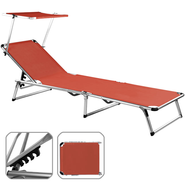 Alu Sun lounger Sylt with sun shade - red