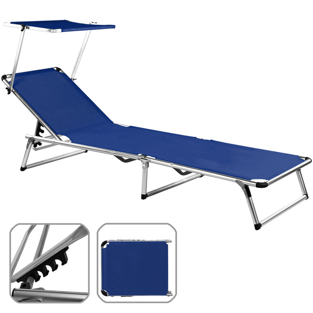 Aluminium Sun Lounger Sylt with Adjustable Sun Roof - max Capacity 120kg Marine