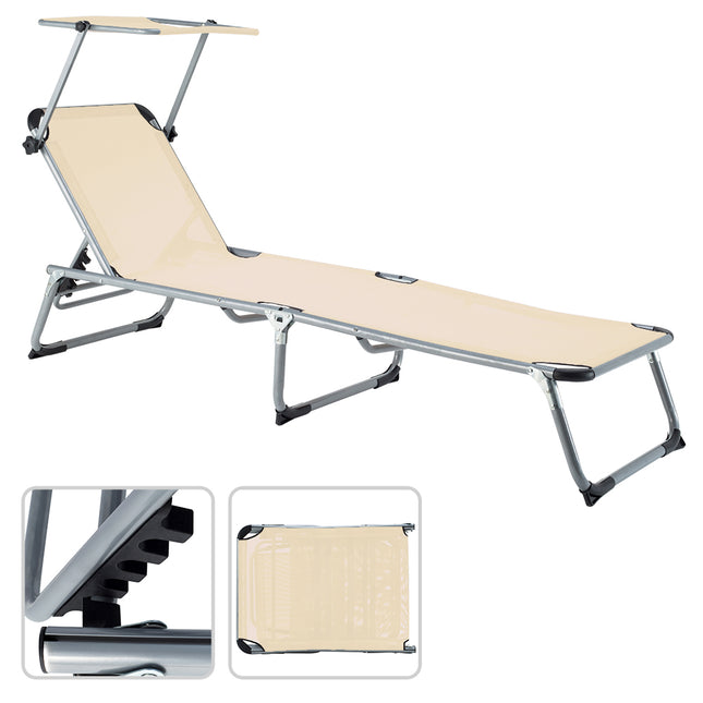 Alu Sun lounger Sylt with sun shade - cream/beige