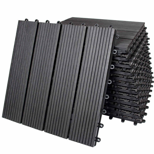 11x WPC Classic Anthracite composite wood patio tiles 30x30cm