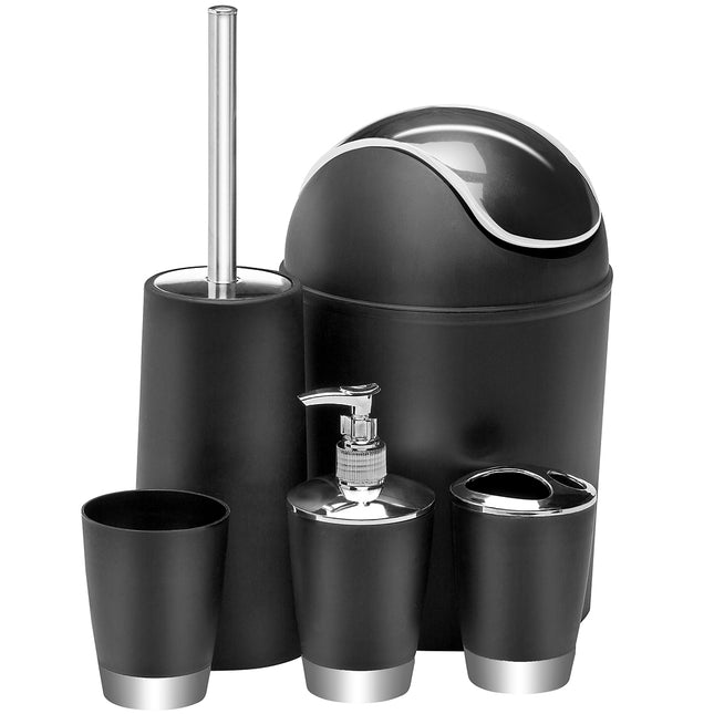 Bathroom Set 5 Pieces Black Soap Dispenser Toilet Brush Bin Toothbrush Holder