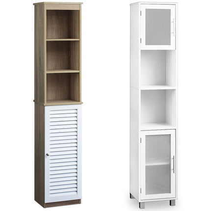 Bathroom tall cabinet with glass doors in white
