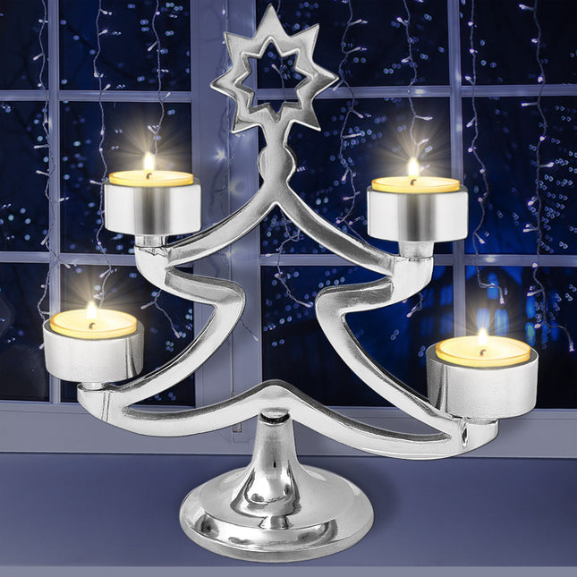 1x Tealight Holder - Christmas Tree with 4 Candle Holders - Stainless Steel