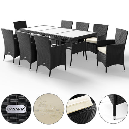 8 Seat Rattan Garden Dining Set Nice Black Frosted Glass