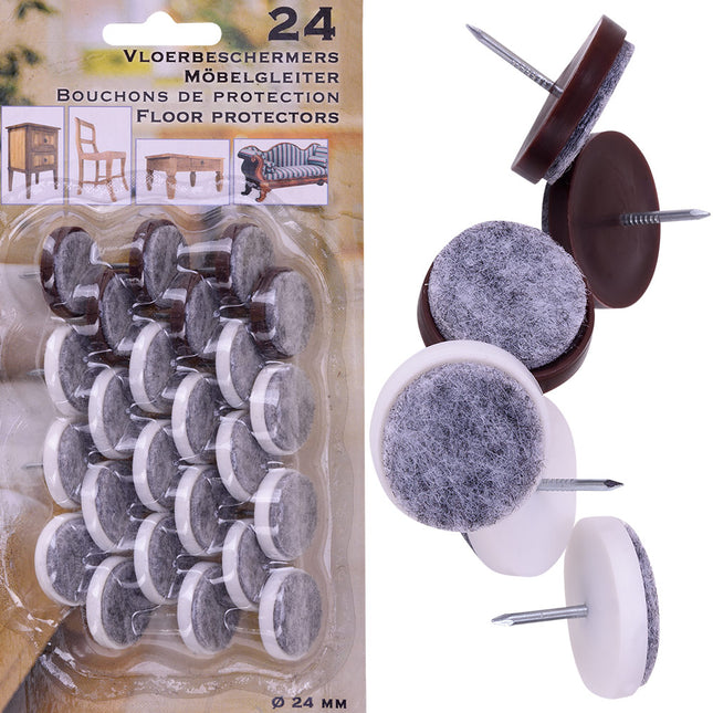24 felt glides with nail - 24mm diameter