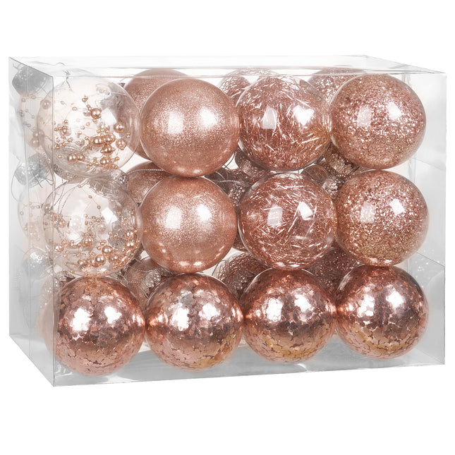 Christmas Tree Baubles 24 Pcs Rose-Gold 6cm