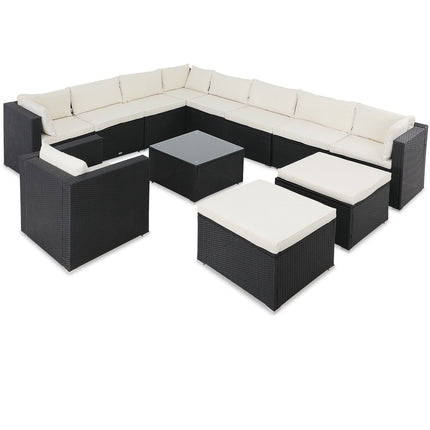 10 Seat Rattan Corner Sofa Set Black/Cream