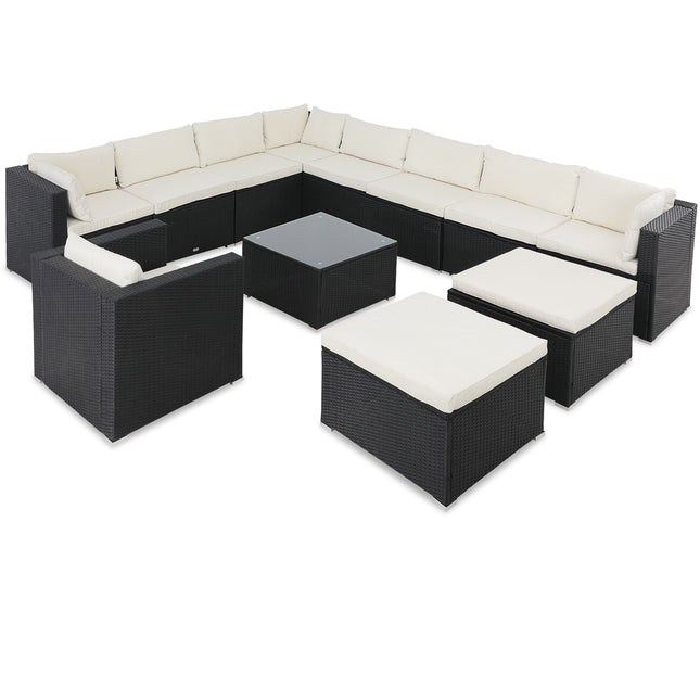 10 Seat Rattan Corner Sofa Set Black/Cream