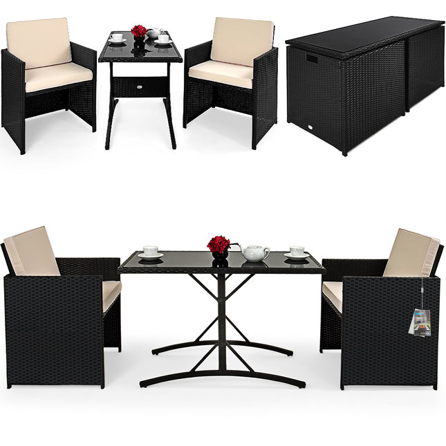 2 Seat Rattan Patio Set Black/Cream