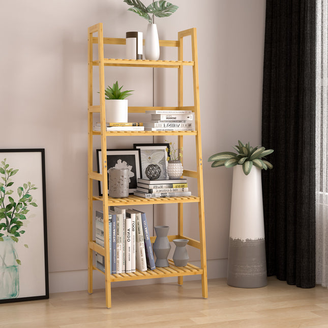 Standing Shelf Bamboo 123x48x32cm 4 Shelves
