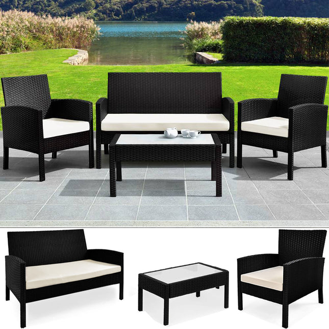 Aluminium Rattan Lounge DELUXE 7 Pieces with Glass Table and 7cm Seat Cushion
