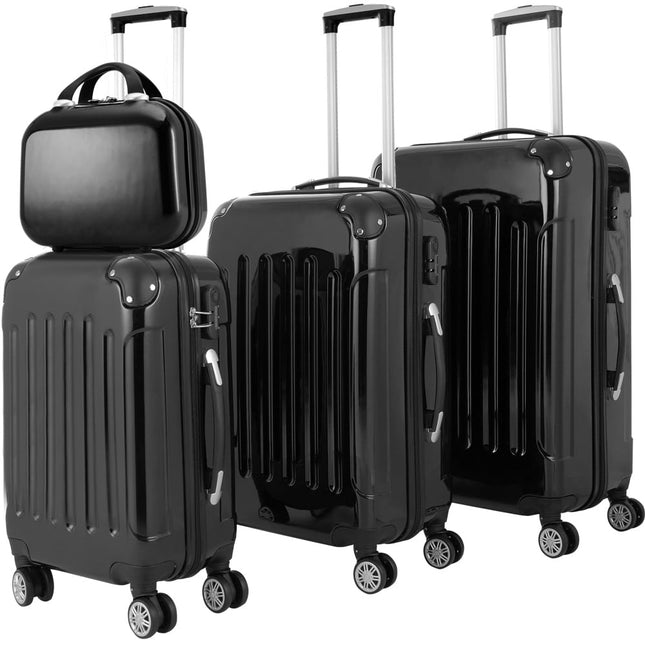 4 Pcs Hard Shell Suitcase Set with Lock - M-L-XL   Beauty Case Black