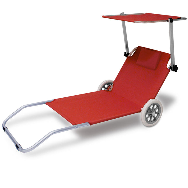 Aluminium Beach Sun Lougner - 2 Castors - Red