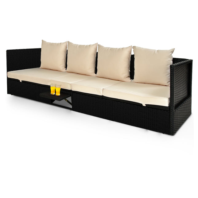 2in1 Rattan Garden Sofa/Sun Lounger Black/Cream 200x60x58cm