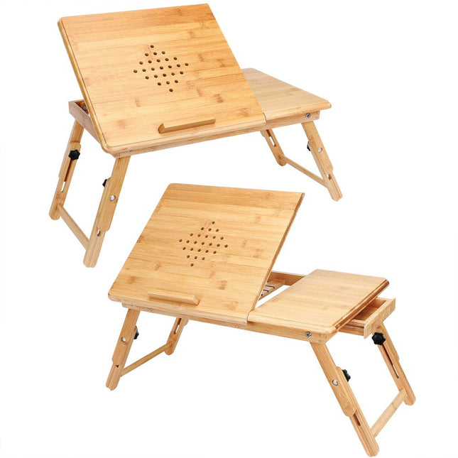 Bamboo laptop table set of 2 55x28x35cm Ventilation holes &amp; drawer
